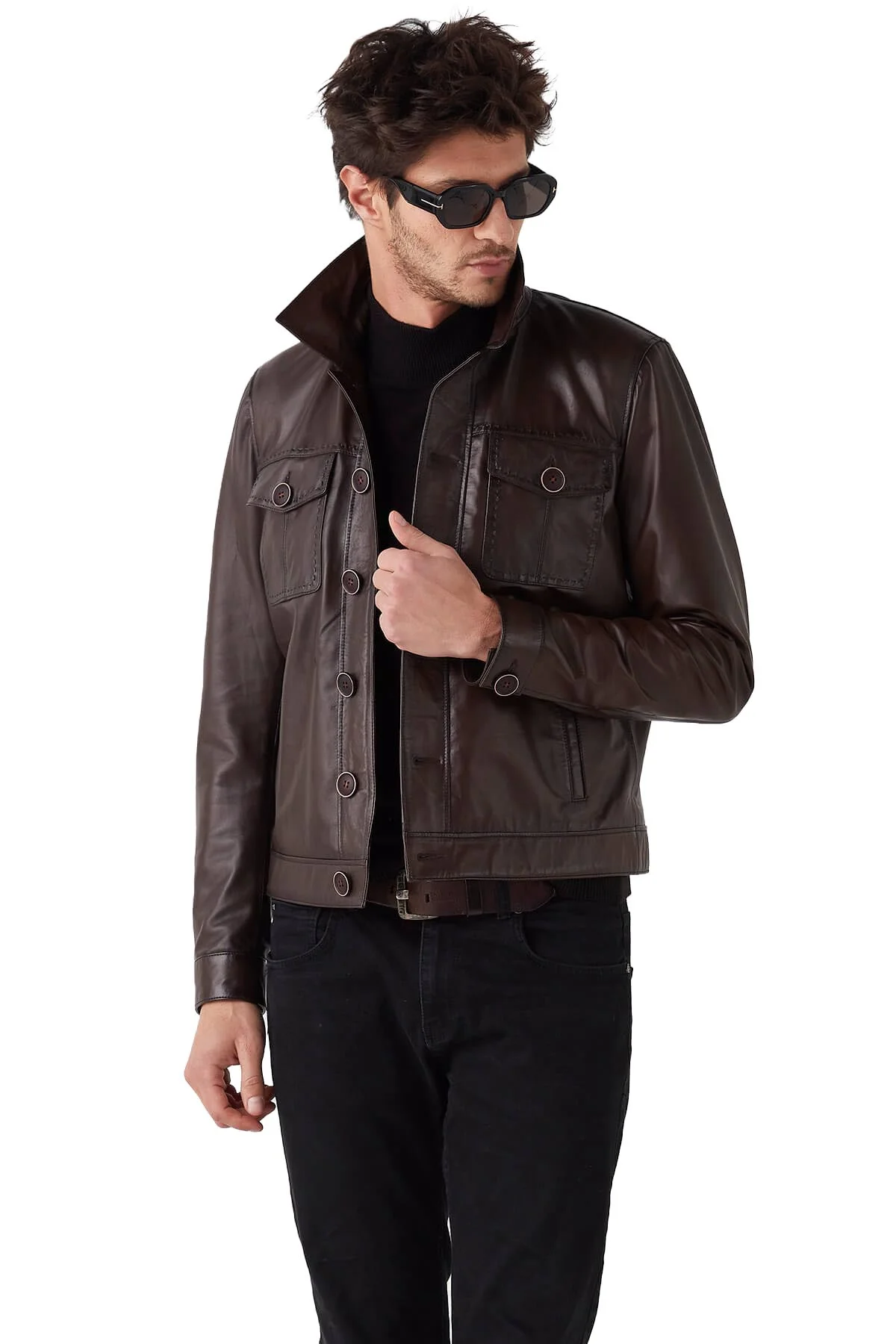 Nero-Mens-100-Real-Brown-Leather-Classic-Jacket4