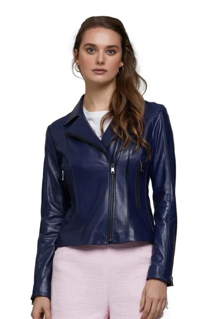 Women’s 100% Real Navy Blue Leather Jacket
